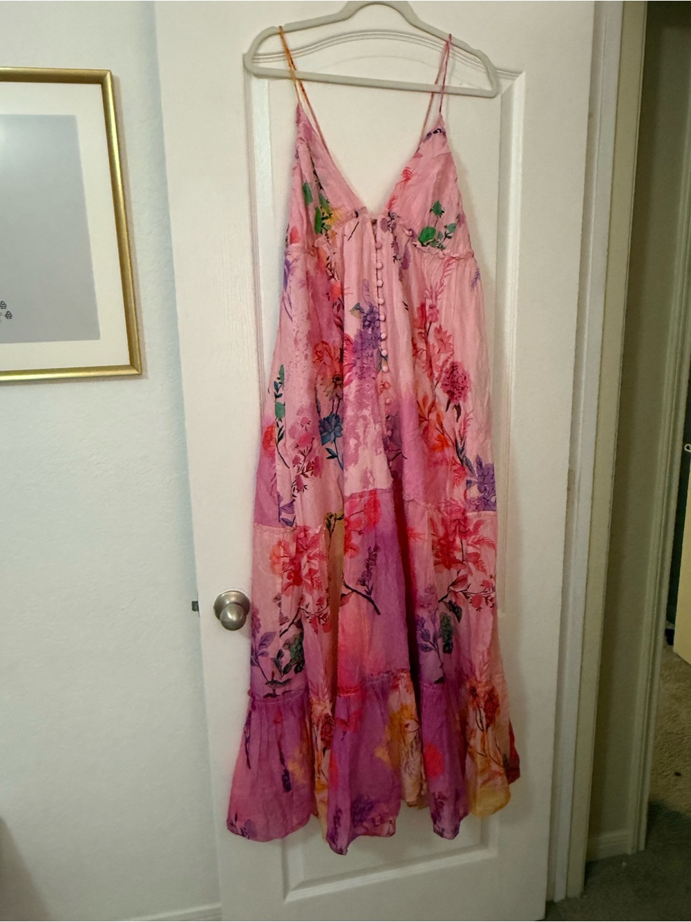 Anthropologie Pink Floral Maxi Dress